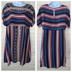 NWT ANDRÉE BY UNIT Sz SMALL Striped Short Sleeve Rayon Boho Tunic Dress